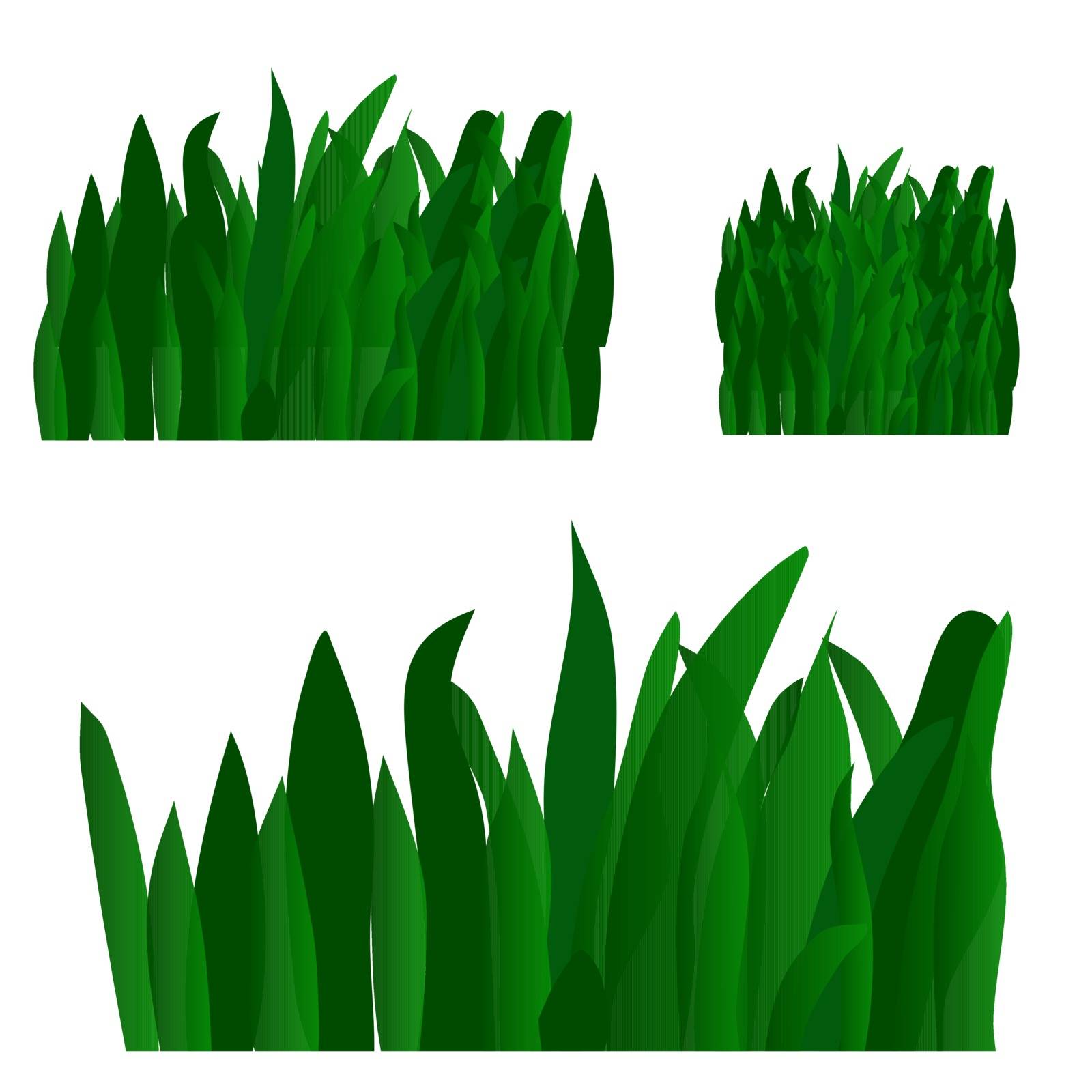 Collection of green grass banner on white background. Foliage repeat border. Vector illustration.