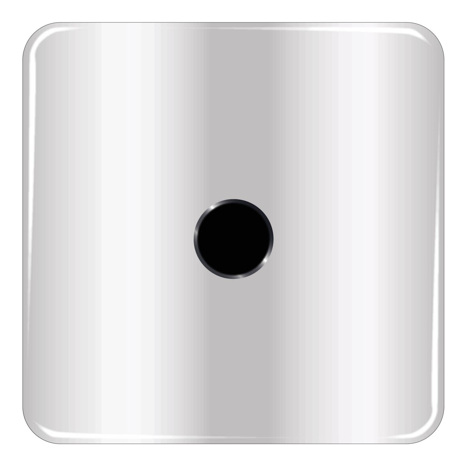 The face of a dice with one black spot over a white background