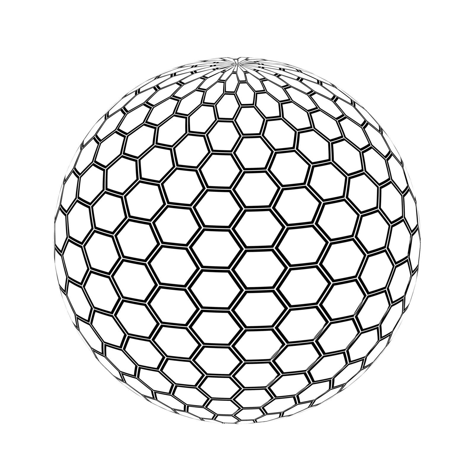 A sphere of honeycombs over a white background
