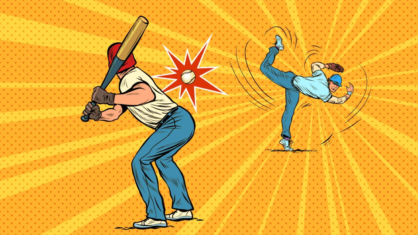 Game of baseball. The pitcher throws the ball. Pop art retro vector illustration 50s 60s style