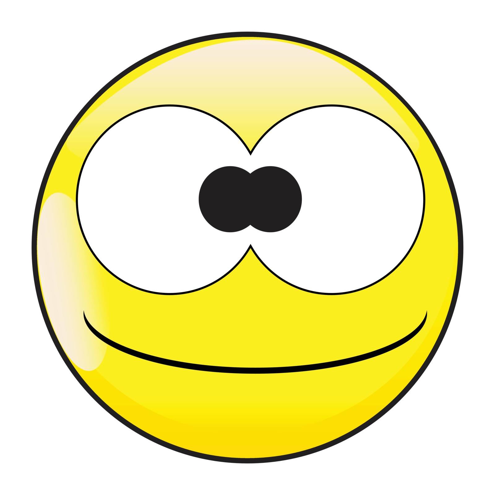 A big eyed happy silly and stupid smiling smile face button isolated on a white background