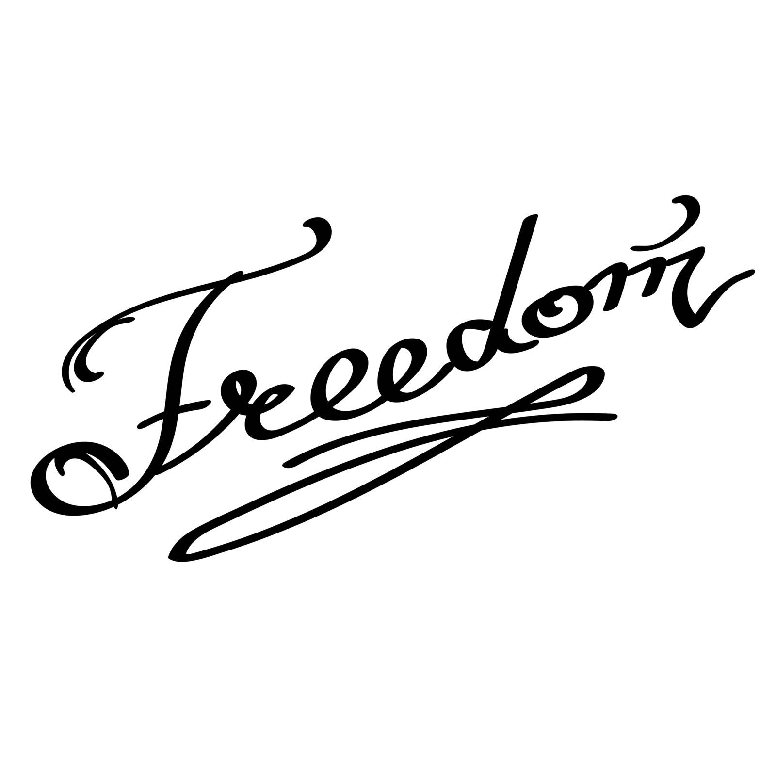 Lettering Freedom Text. Hand Sketched Typography Sign for Badge, Icon, Banner, Tag, Illustration, Postcard Poster