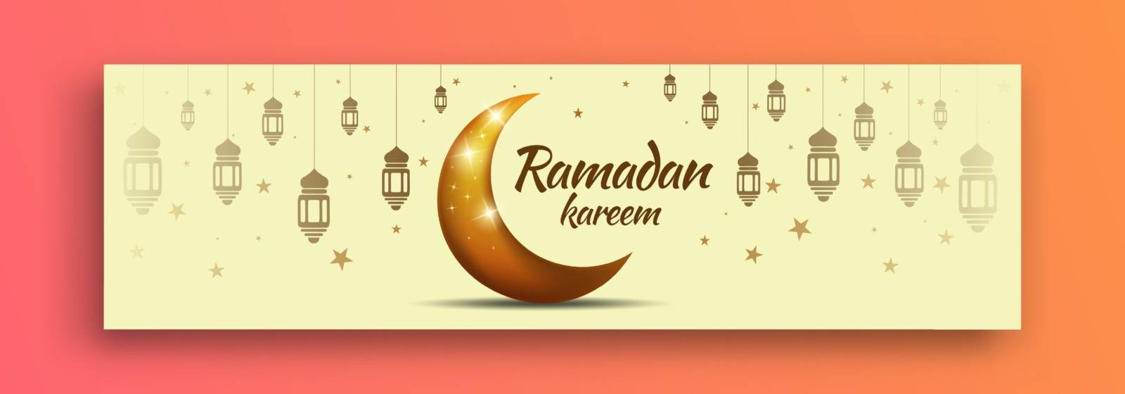 Banner for Ramadan Preparation with a Shining Moon Design, lanterns and stars