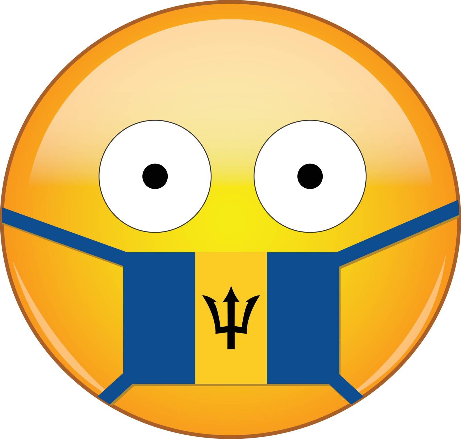 Yellow scared emoji in Barbadian medical mask protecting from SARS, coronavirus, bird flu and other viruses, germs and bacteria and contagious disease as well as toxic smog in Barbados. by Skylark