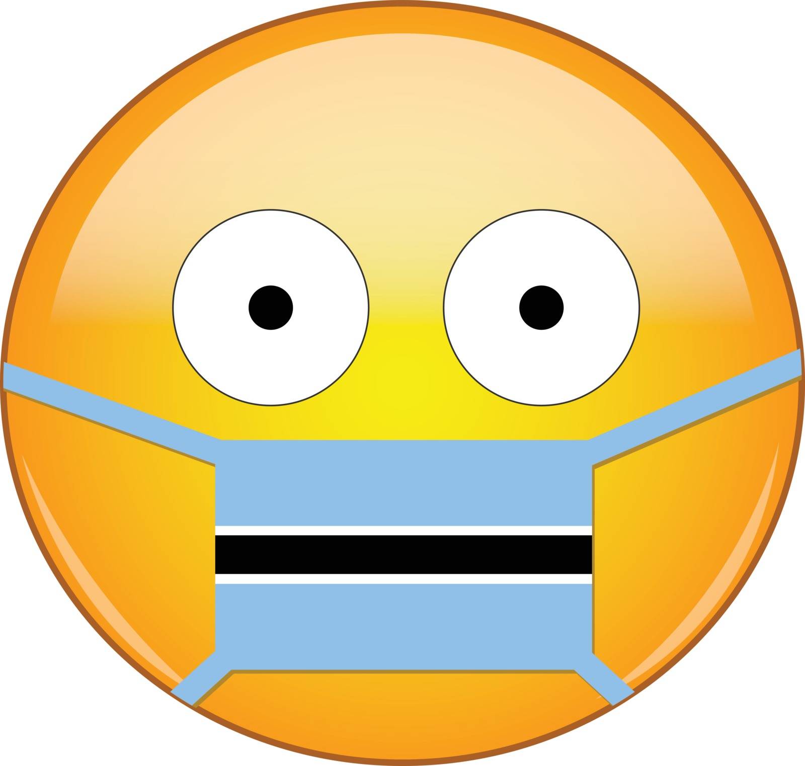 Yellow scared emoji in Batswana medical mask protecting from SARS, coronavirus, bird flu and other viruses, germs and bacteria and contagious disease as well as toxic smog in Botswana.