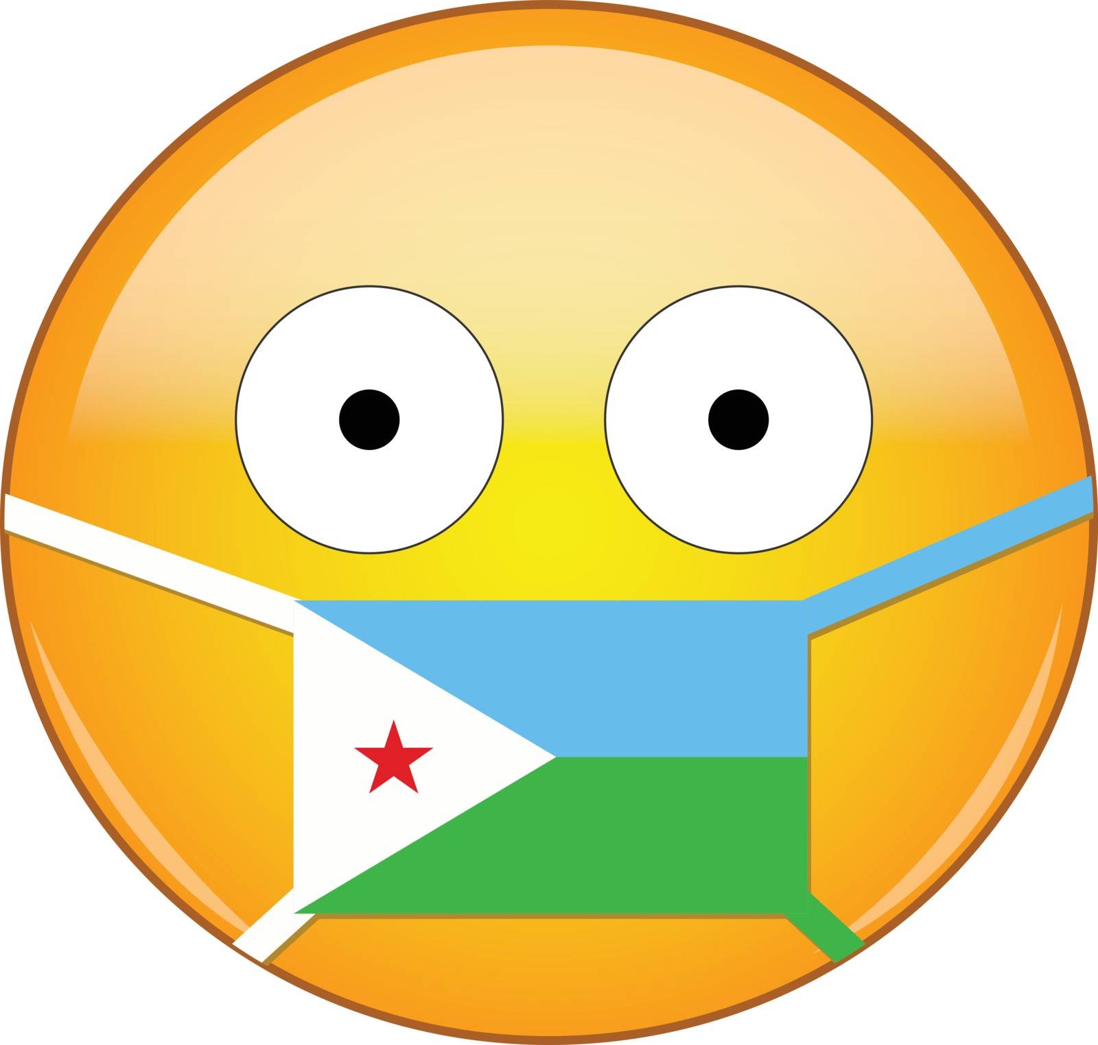Yellow scared emoji in Djiboutian medical mask protecting from SARS, coronavirus, bird flu and other viruses, germs and bacteria and contagious disease as well as toxic smog in Djibouti. by Skylark