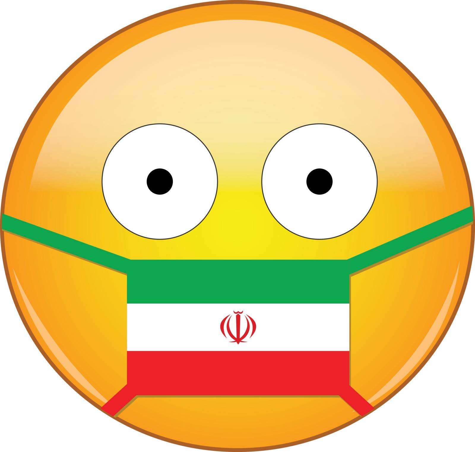 Yellow scared emoji in Iranian medical mask protecting from SARS, coronavirus, bird flu and other viruses, germs and bacteria and contagious disease as well as toxic smog and air pollution in Iran. by Skylark