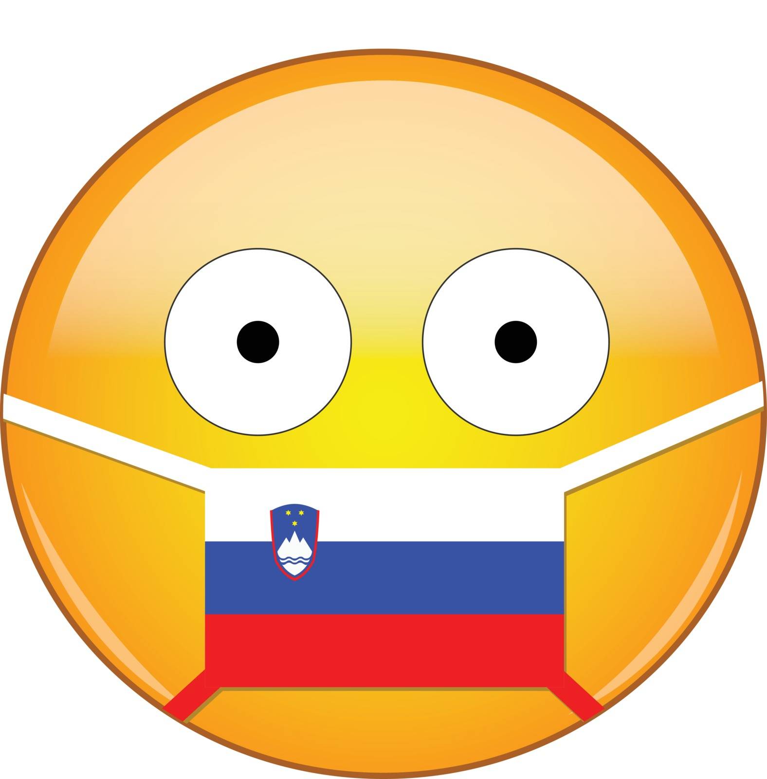 Yellow scared emoji in Slovenian medical mask protecting from SARS, coronavirus, bird flu and other viruses, germs and bacteria and contagious disease as well as toxic smog in Slovenia.
