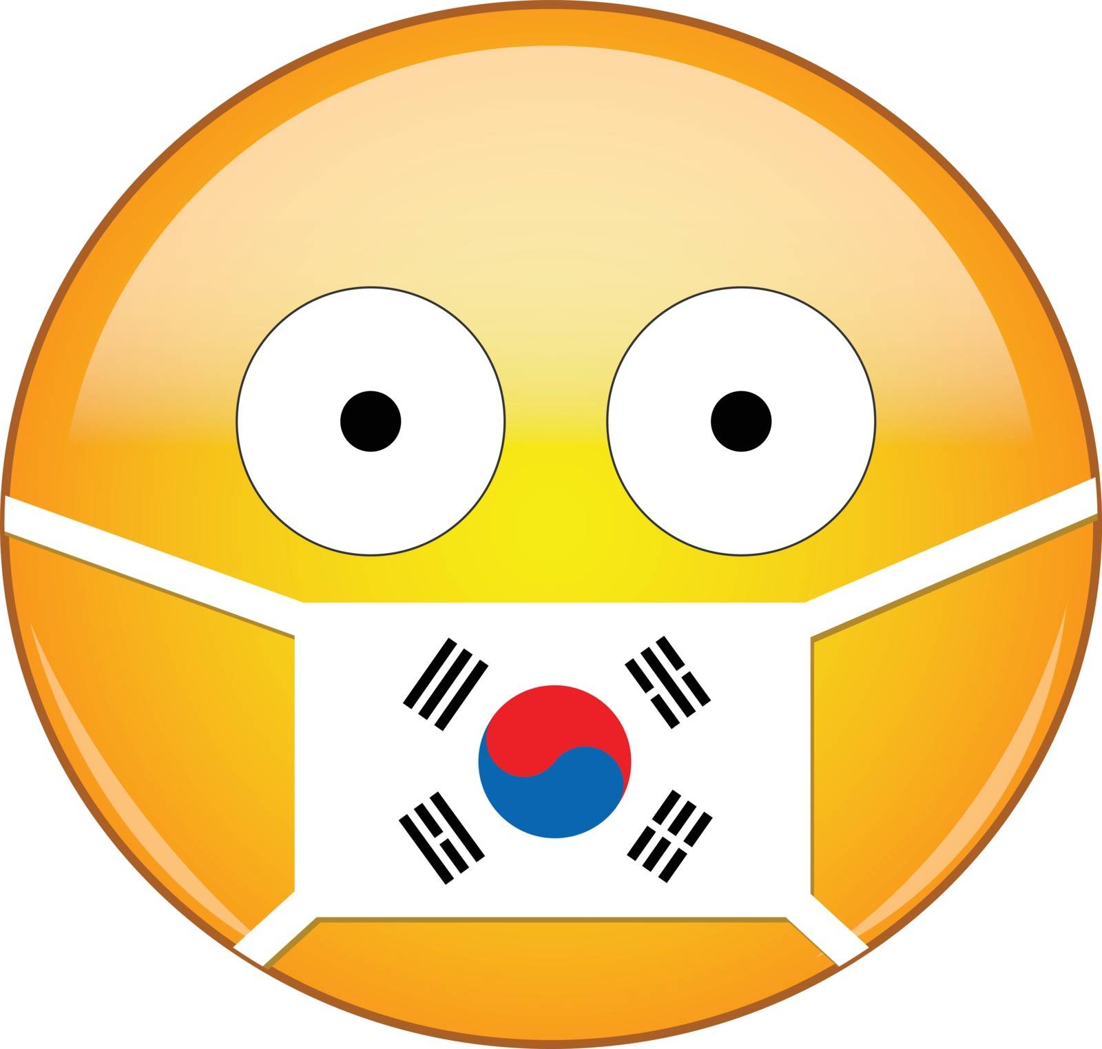 Yellow scared emoji face in South Korean medical mask protecting from SARS, coronavirus, bird flu and other viruses, germs and bacteria and contagious disease as well as toxic smog and air in South Korea. by Skylark