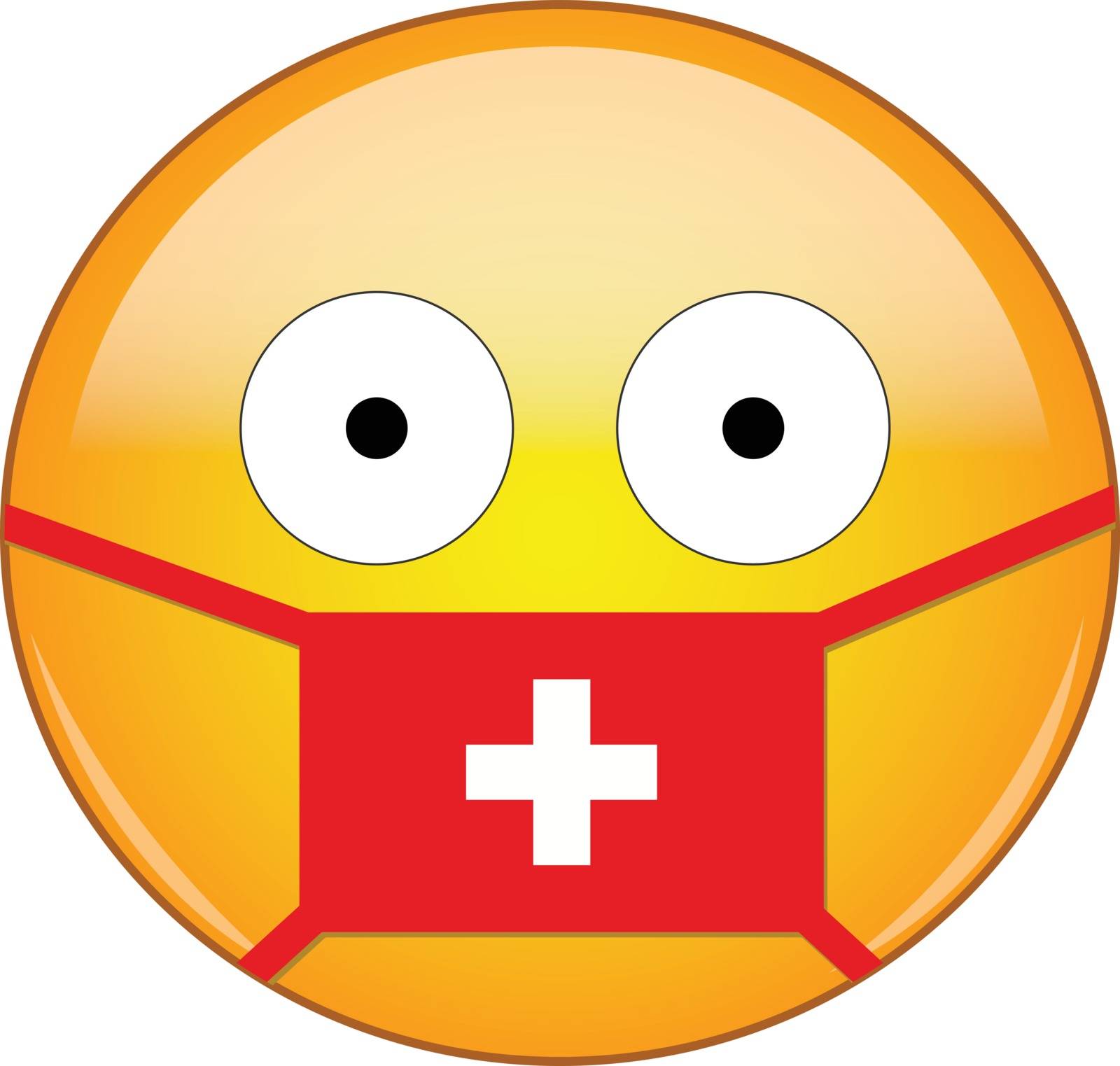 Yellow scared emoji in Swiss medical mask protecting from SARS, coronavirus, bird flu and other viruses, germs and bacteria and contagious disease as well as toxic smog and pollution in Switzerland