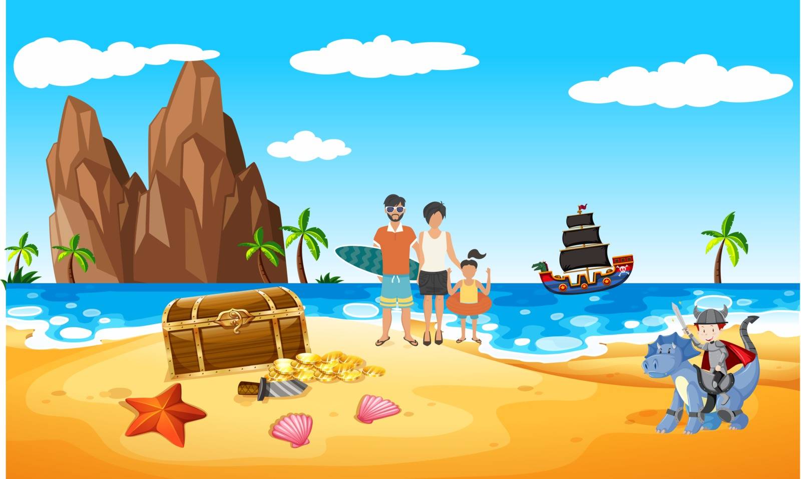 family is on beach and found treasure hunt by aanavcreationsplus