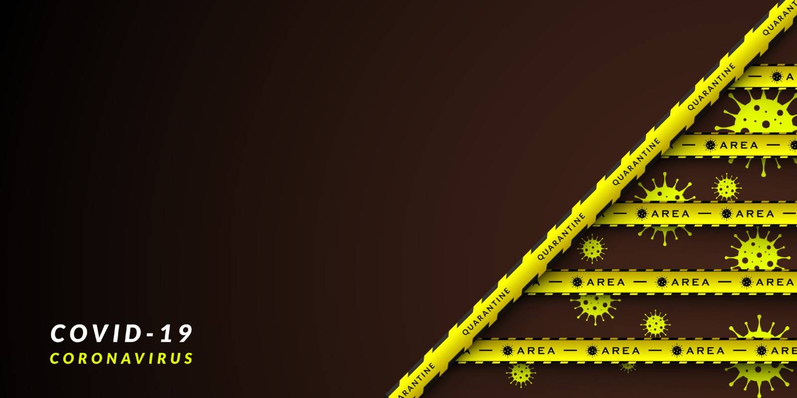 Vector design of corona virus danger warning in yellow and black stripes. Background with copy space. Dividing area Covid-19, quarantine, lockdown.