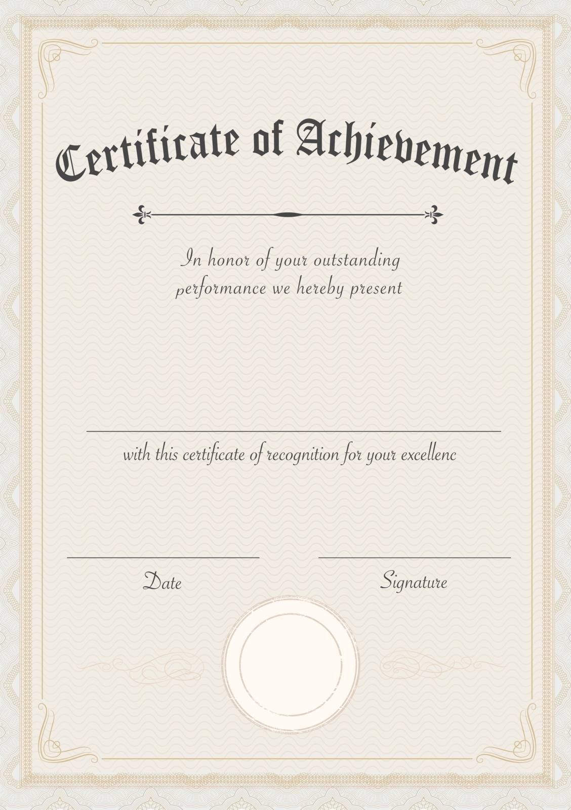 Vertical classic certificate of achievement paper template by cougarsan