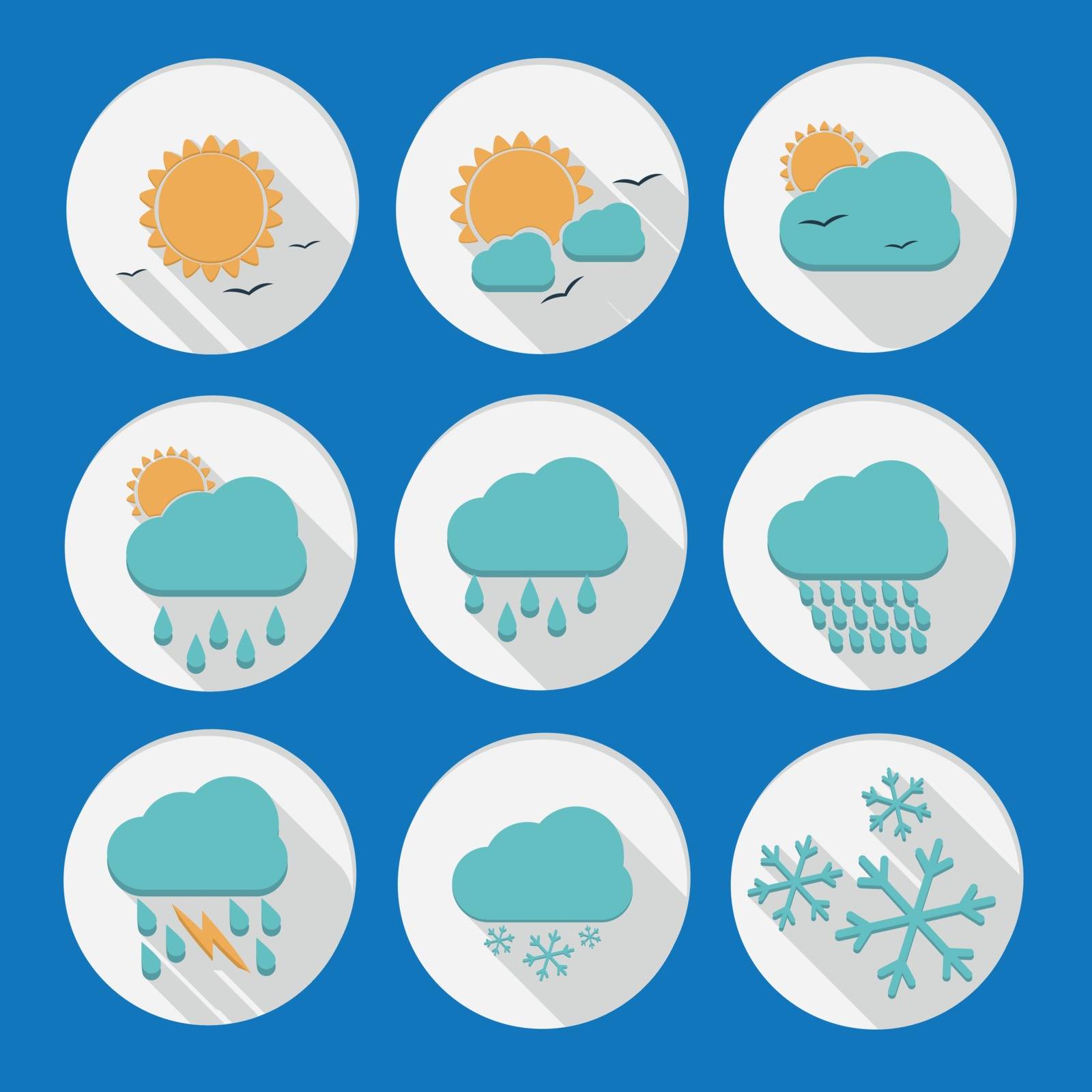 Weather icon. Meteorology flat set. Weather infographic image by LittleCuckoo
