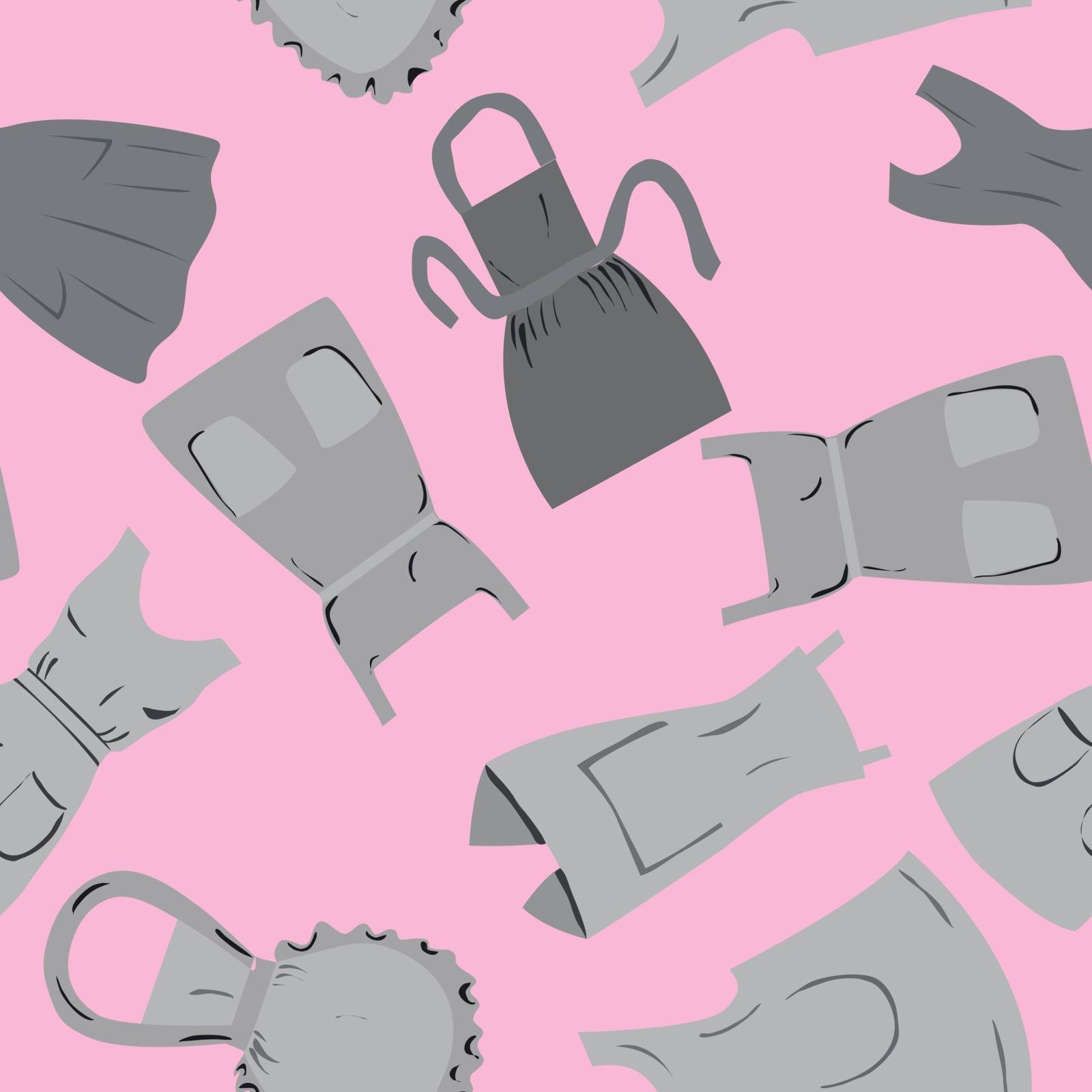 Repeat pattern with retro aprons on pink background. Flat cartoon style Vector illustration.