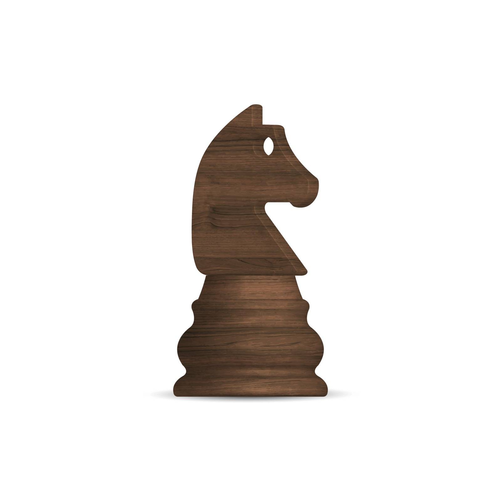 Black wooden chess piece knight. Front view, vector illustration.
