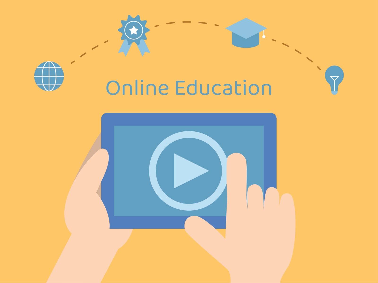Online course in tablet. Illustration about E-learning and Online course.