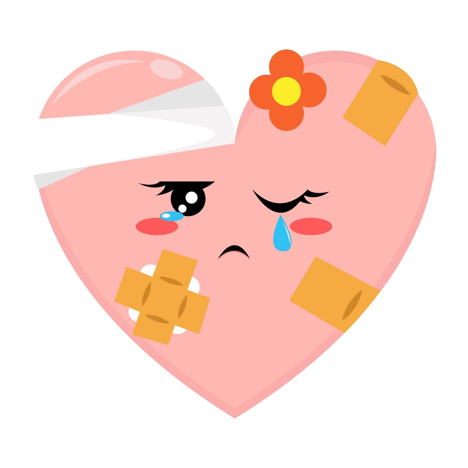 Cute Illustration of Pink Love Character with Bad Condition On White Background