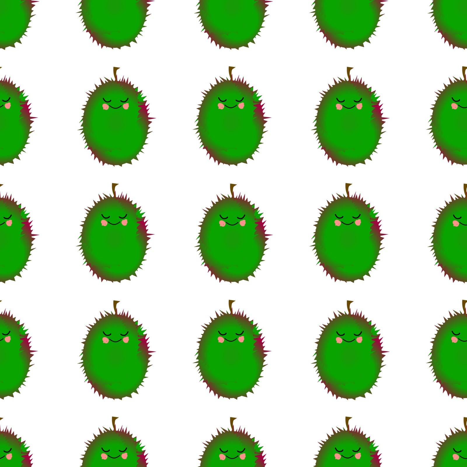 Durian Exotic fruit pattern. Vector illustration. Green. Barbed.. by annatarankova