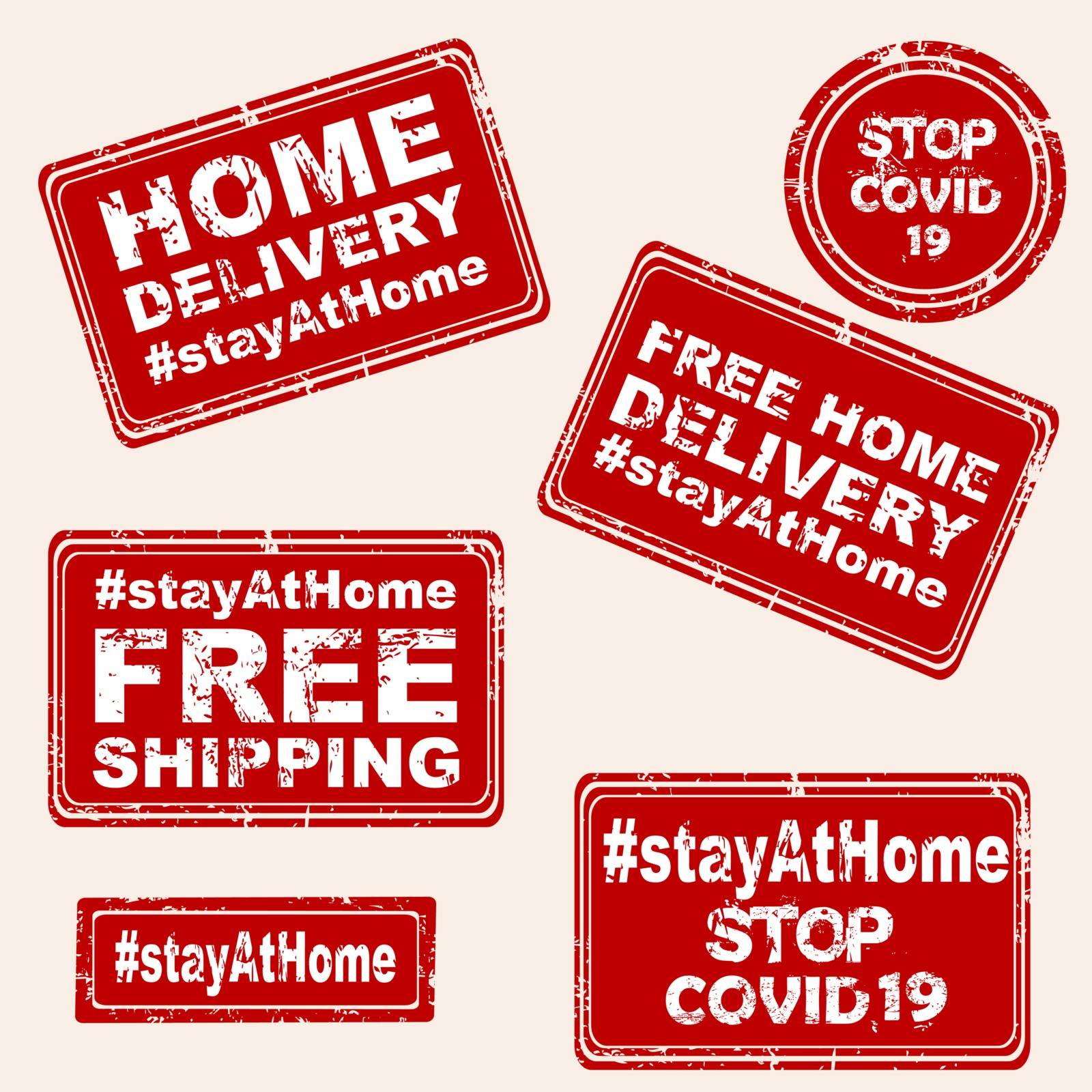 Set of rubber stamps with Stay at home and Free Home Delivery