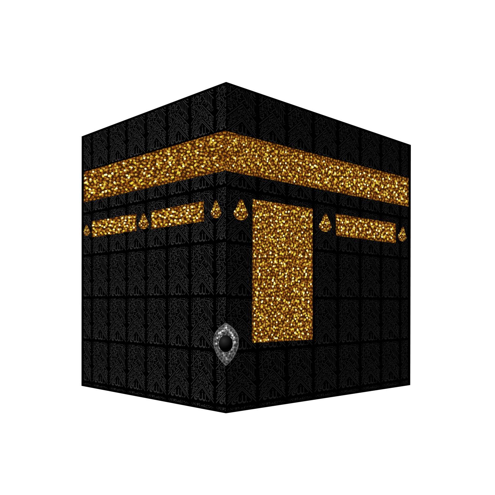 Kaabah in Mekka Saudi Arabia. Holy mosque of muslims. Hajj Islamic pilgrimage. Black stone. Vector graphic isolated illustration kaaba mecca