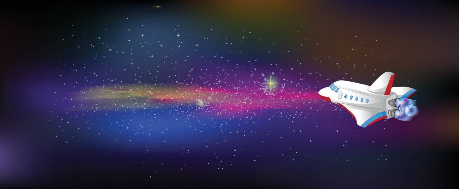 Rocket Airplane Shuttle in Milky Way Galaxy Space View Cartoon by sujono