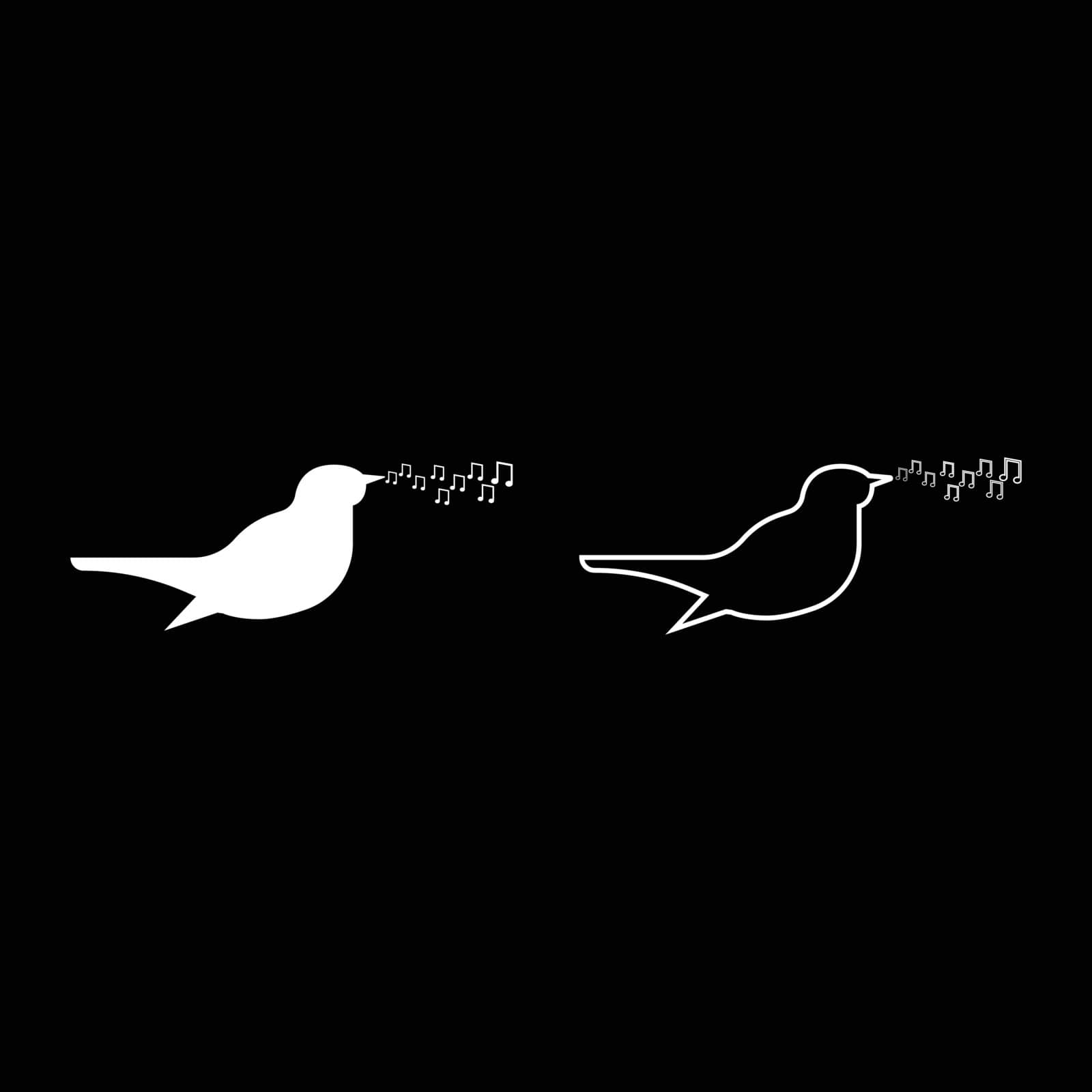 Nightingale singing tune song Bird musical notes Music concept icon outline set white color vector illustration flat style image by serhii435