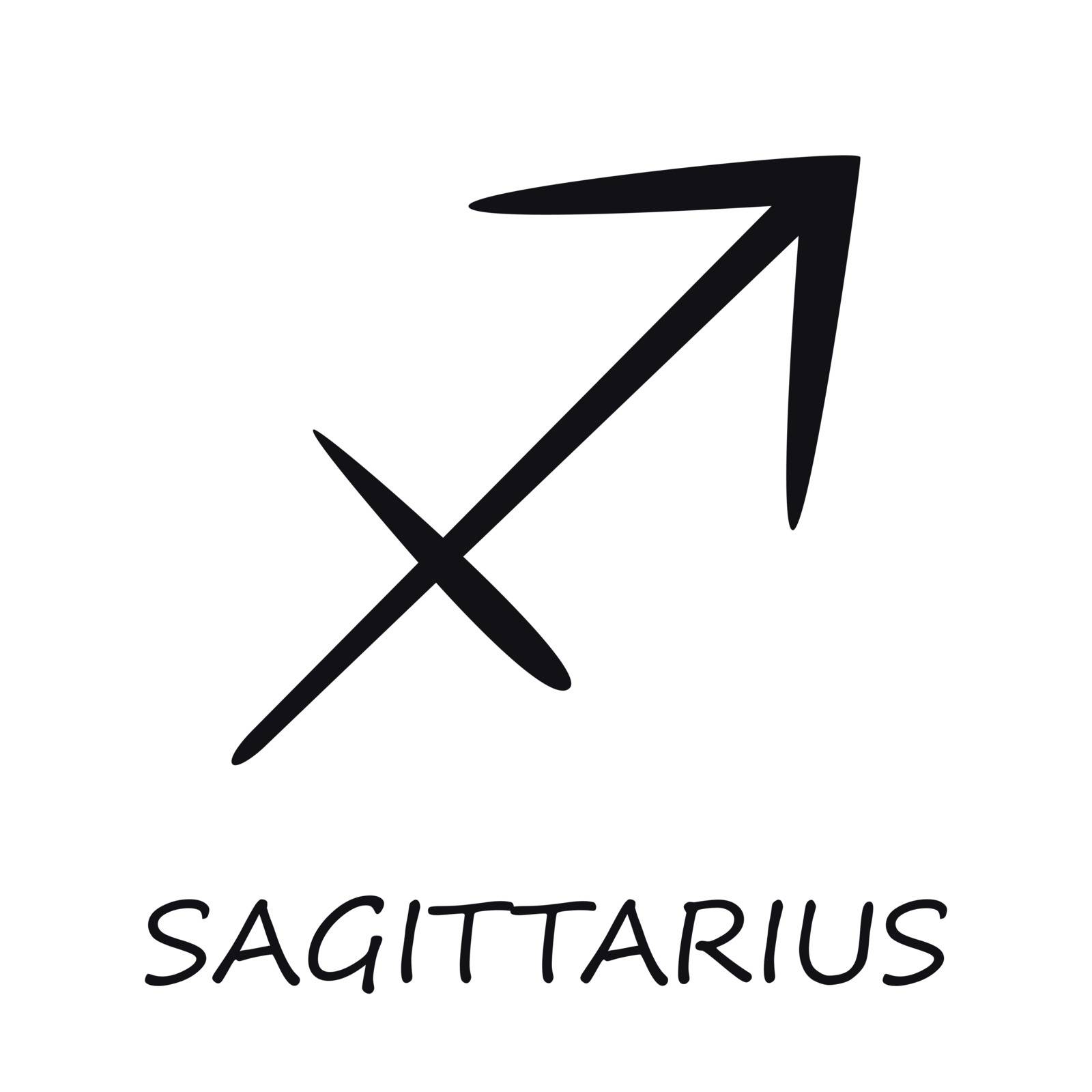 Sagittarius zodiac sign black vector illustration. Celestial archer, mars silhouette symbol. Astrological constellation. Horoscope monthly prediction calendar element. Isolated glyph icon