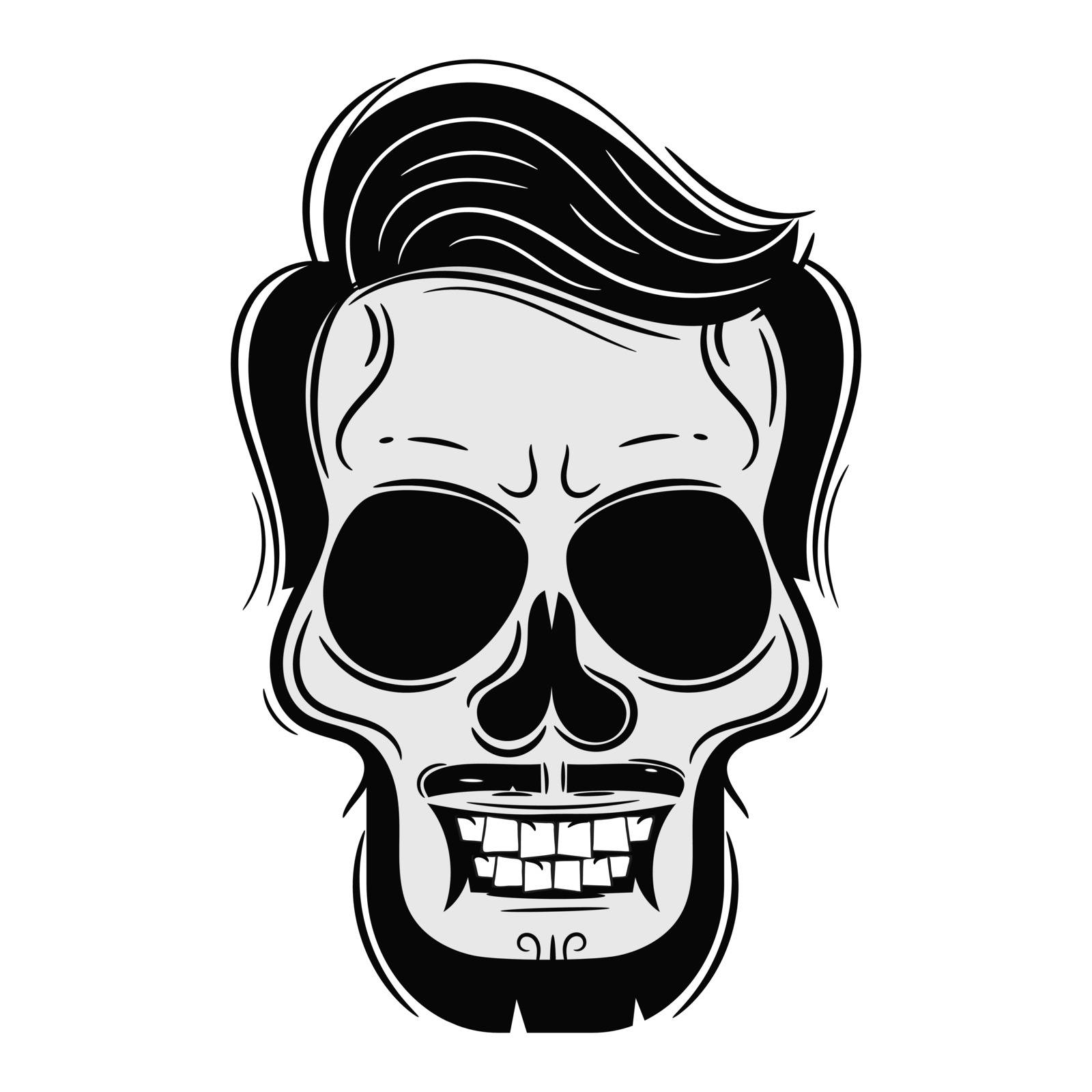 Beard Men Face with Skull Tattoo . Vector Illustration Suitable For Greeting Card, Poster Or T-shirt Printing.
