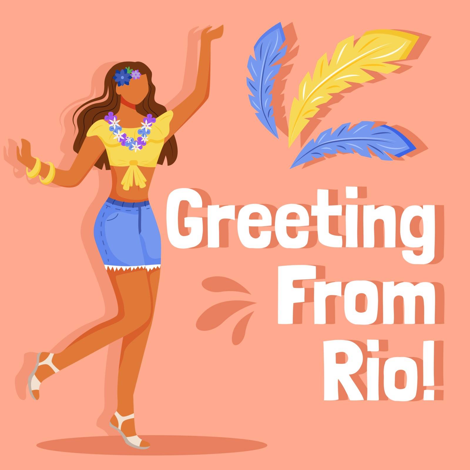 Brazil carnival social media post mockup. Greeting from Rio phrase. Web banner design template. Female in floral adornment booster, content layout, inscription. Poster, print ads and flat illustration by ntl