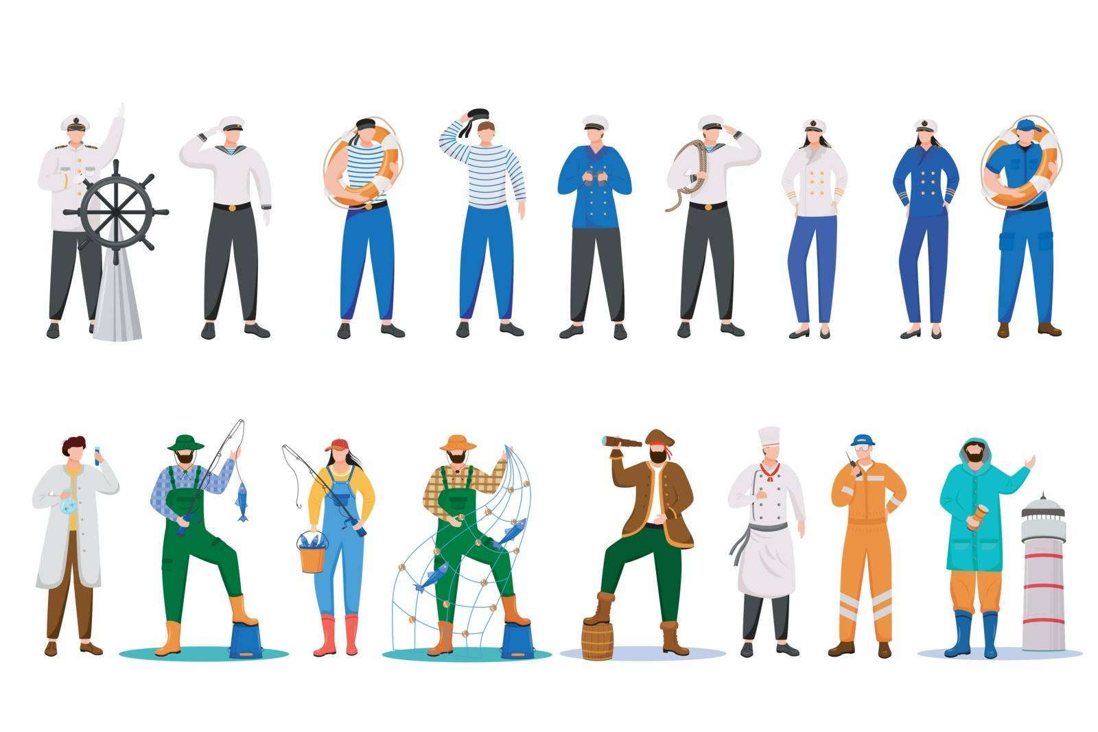 Maritime professions flat vector illustration by ntl