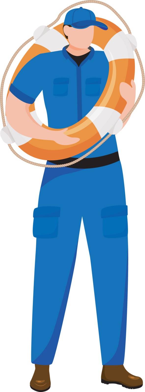 Coast guard flat vector illustration. Maritime security. Safety equipment. Marine lifeguard isolated cartoon character on white background