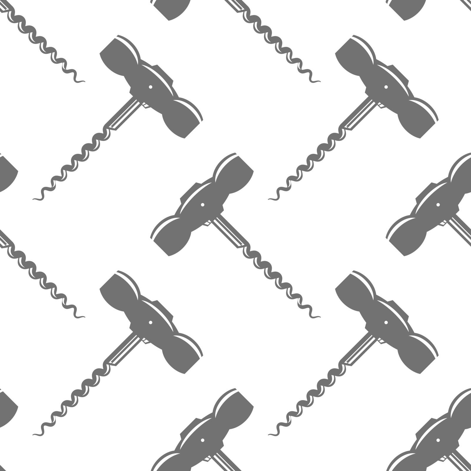 Retro Wood Corkscrew Icon Seamless Pattern for Opening Wine Bottle Isolated on White Background by valeo5