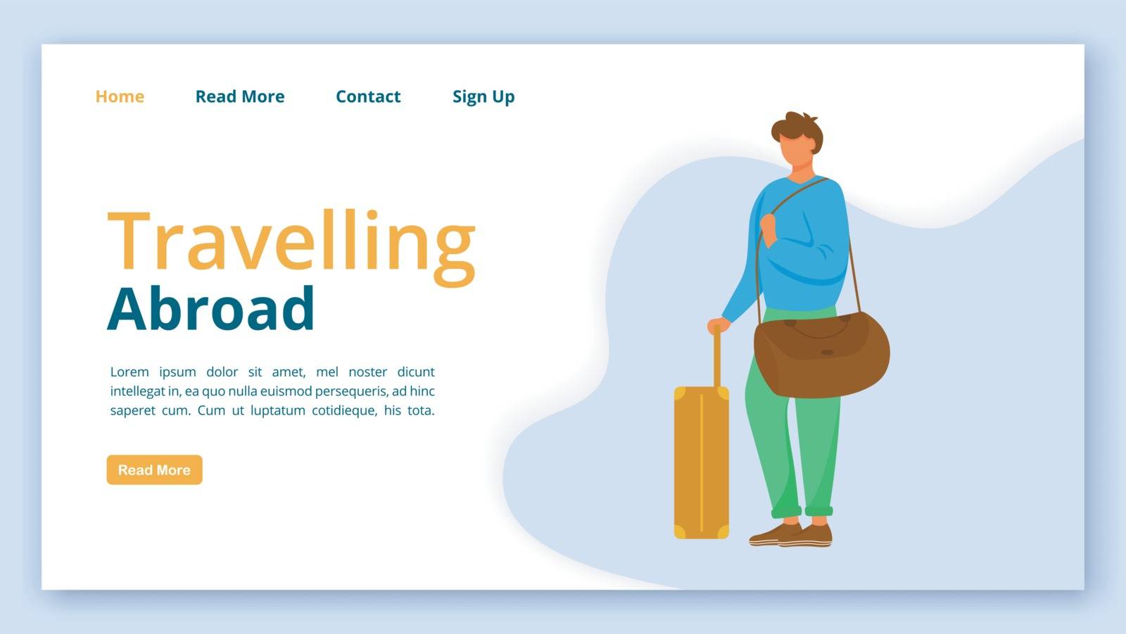 Travelling abroad landing page vector template. Tourist agency website interface idea with flat illustrations. Tour operator homepage layout. Travel company web banner, webpage cartoon concept