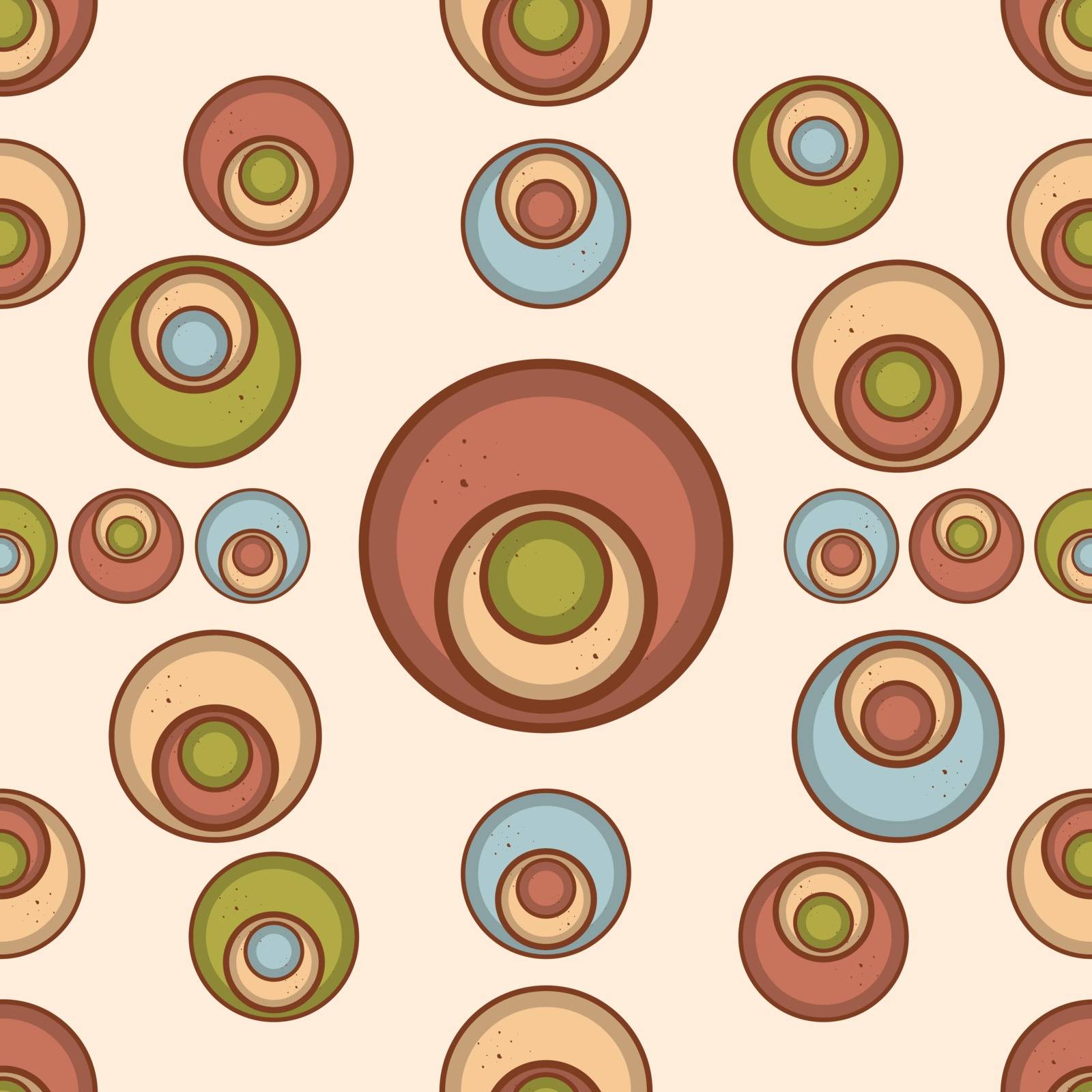 Handmade clay pottery plates with colored enamel. Simple vector illustration. Seamless pattern