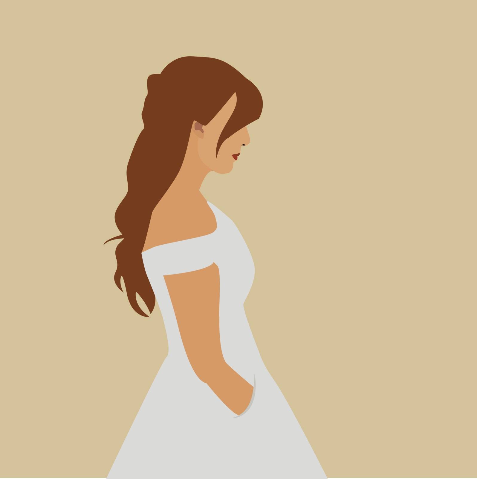 Woman in white dress, illustration, vector on white background.