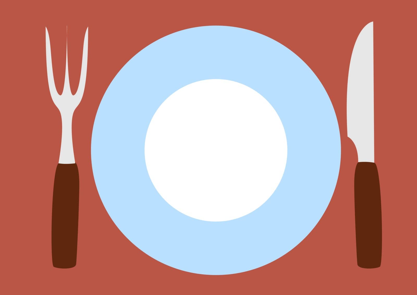 Plate with fork and knife, illustration, vector on white background.