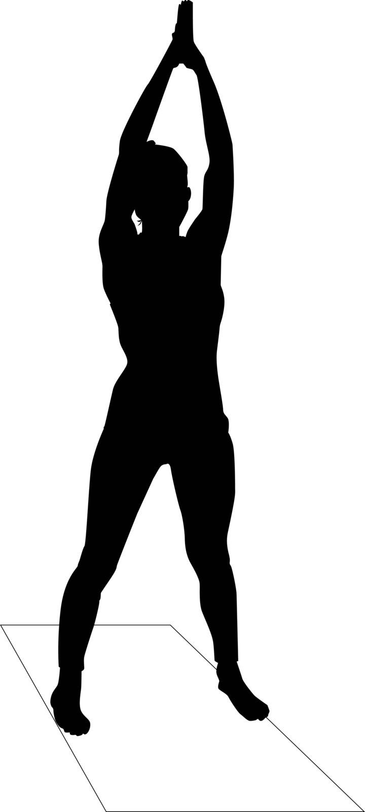 Silhouette of a woman doing yoga, illustration, vector on white background.