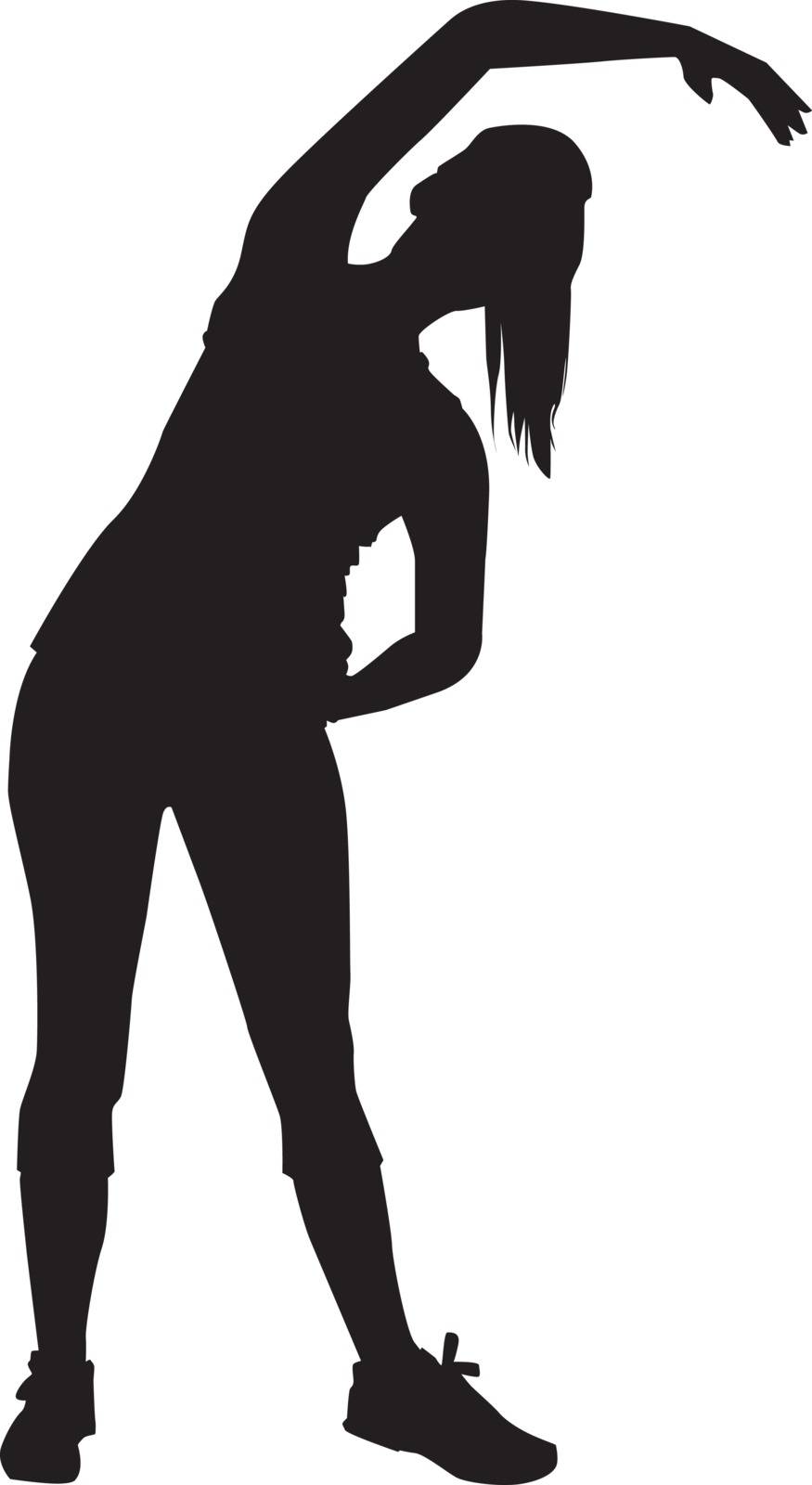 Silhouette of a woman how stretches out , illustration, vector on white background.