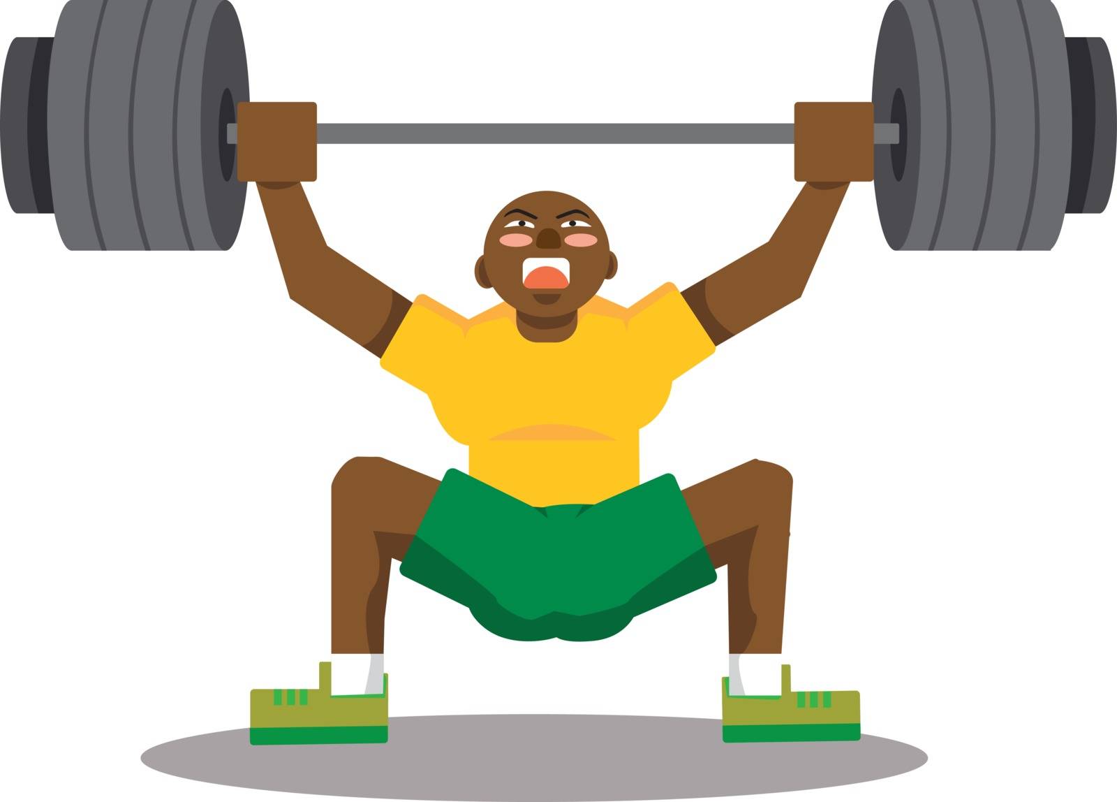 Man lifting weights, illustration, vector on white background. by Morphart