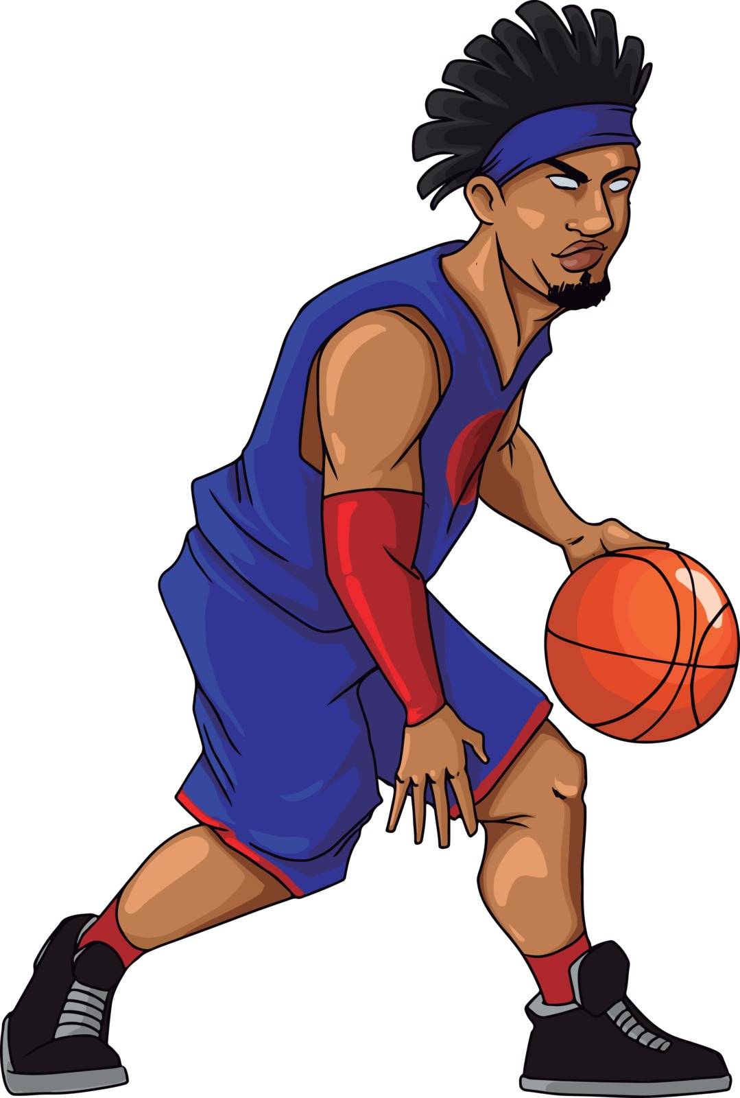 Basketball player dribbling, illustration, vector on white background.