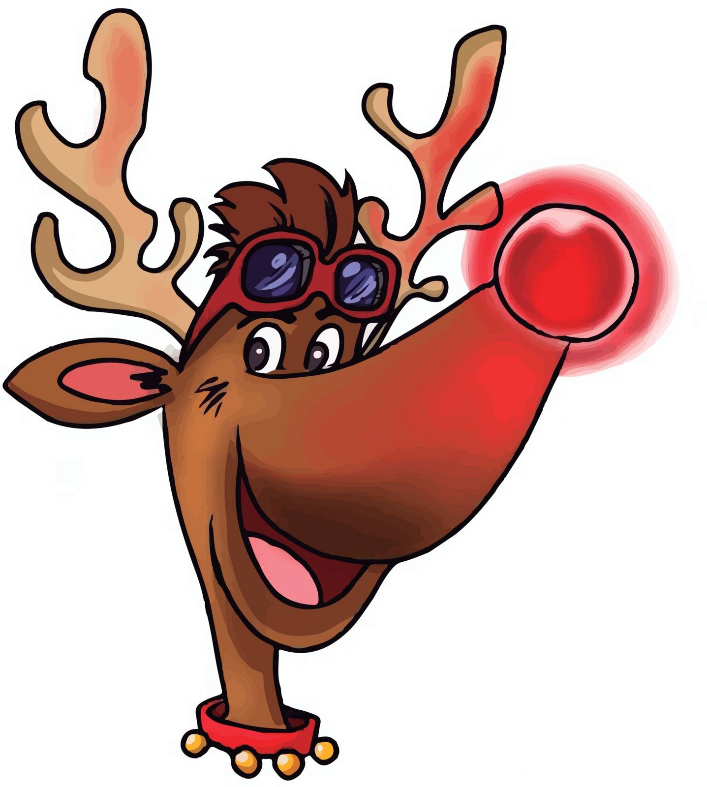 A reindeer with big red nose, illustration, vector on white background.