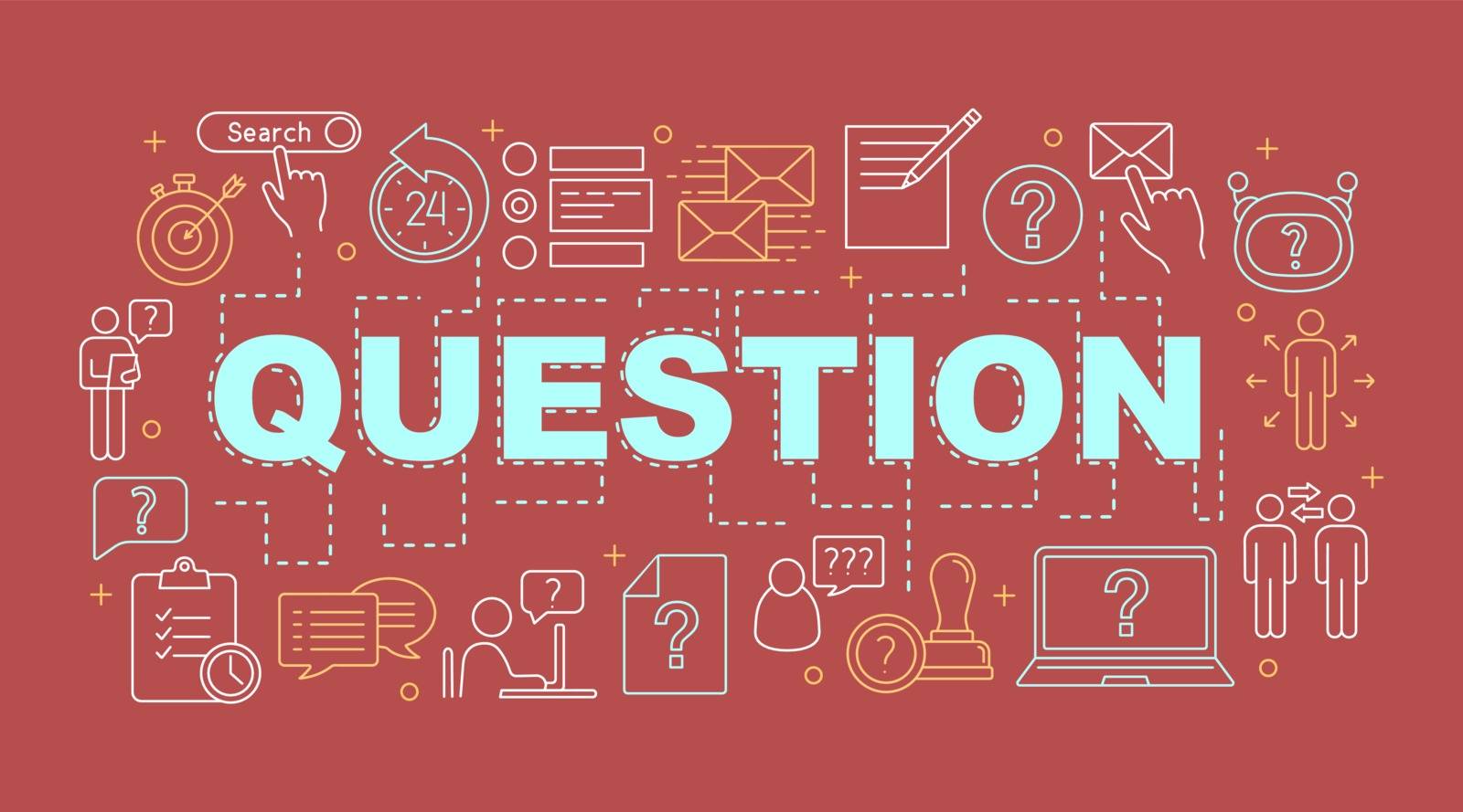 Question word concepts banner. Information center. Presentation, website. Helpdesk. FAQ service. Customer support. Isolated lettering typography idea with linear icons. Vector outline illustration