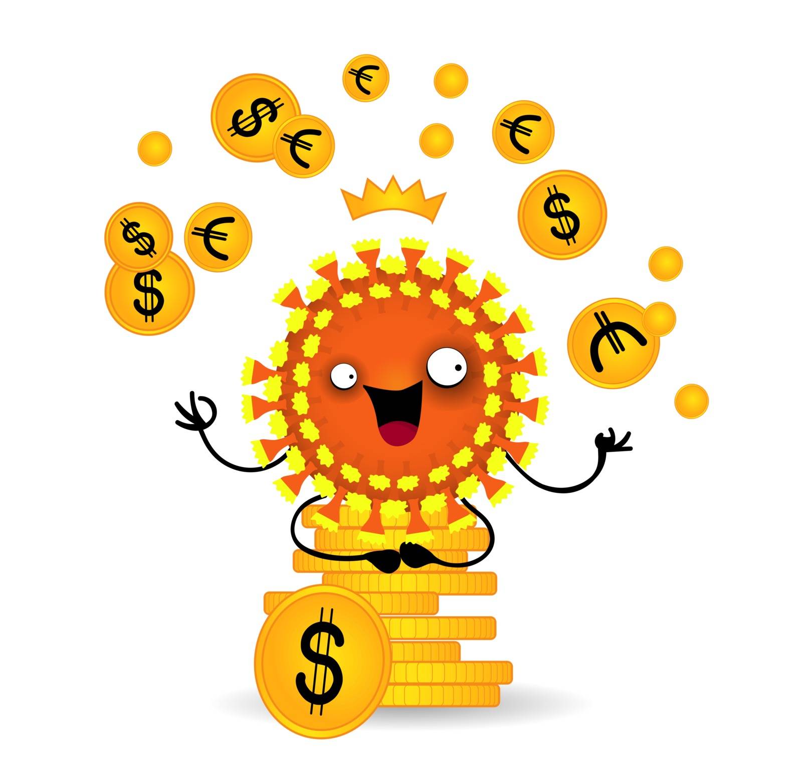 Funny character virus. Coronavirus. Impact on the global economy. Financial crisis. Vector illustration. Money and finance by annatarankova