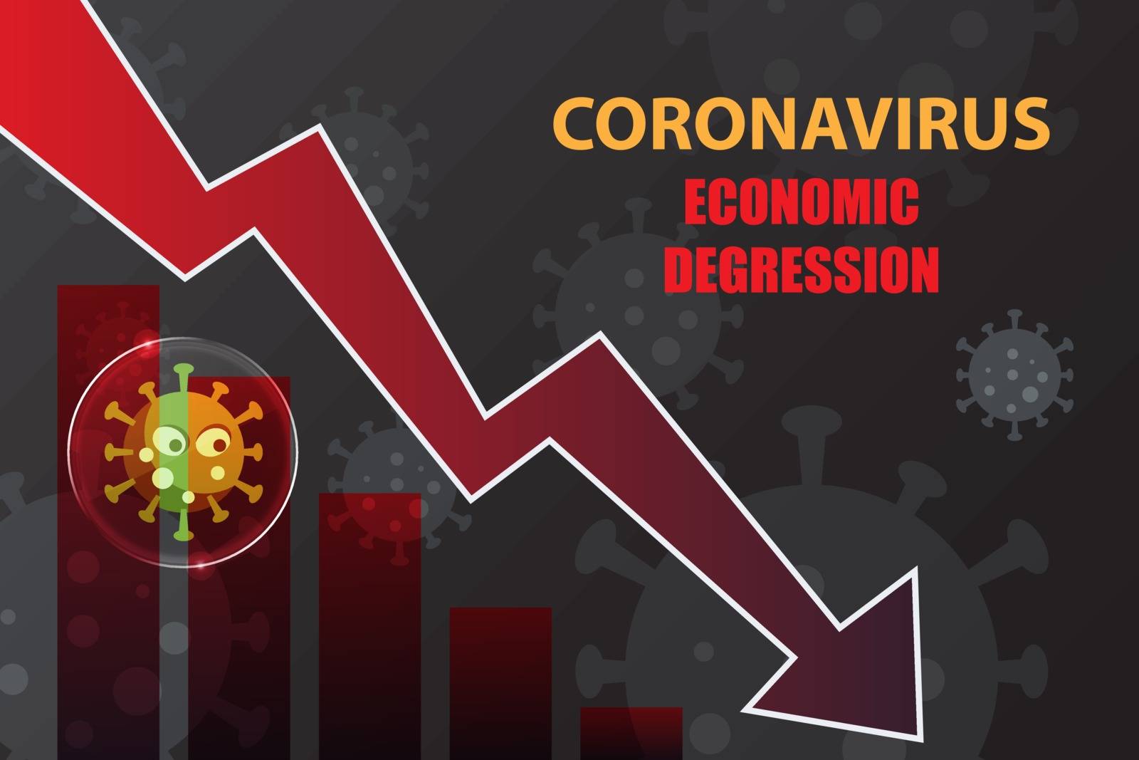 Economic crisis economy degression. Covid-19 coronavirus pandemic outbreak on black background. Health care and medical business financial concept.