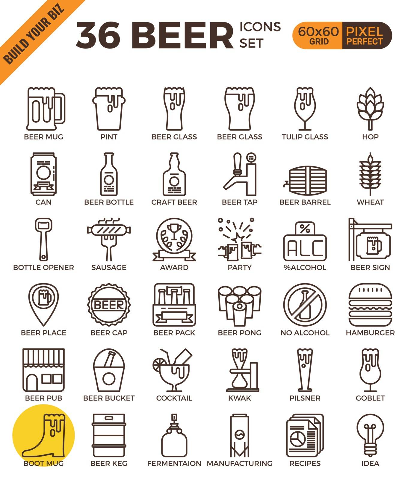 Craft Beer pixel perfect outline icons by nongpimmy