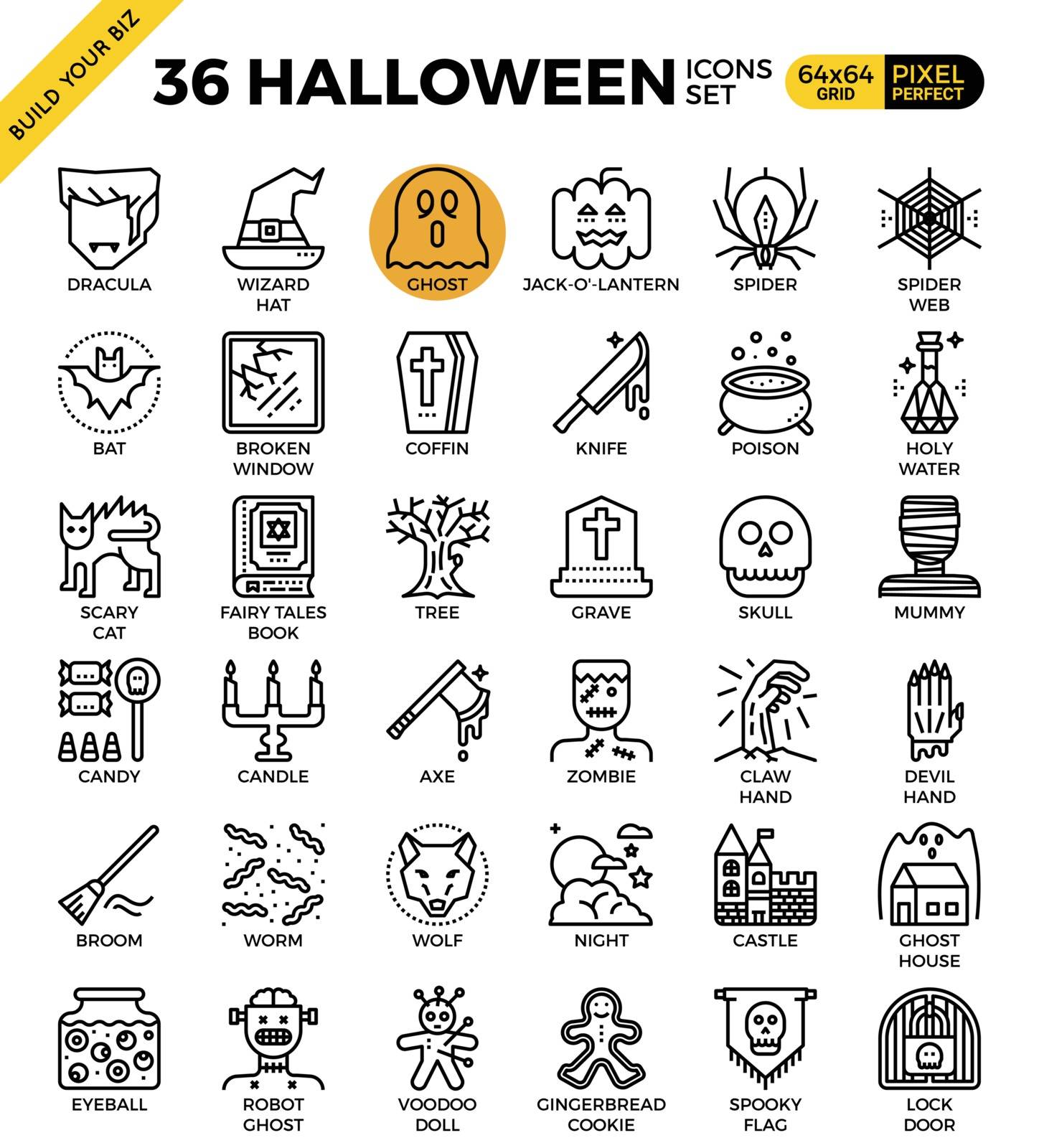 Spooky halloween outline icons modern style for website or print illustration