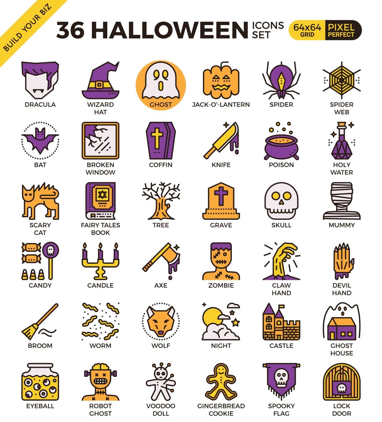 Spooky halloween outline icons modern style for website or print illustration