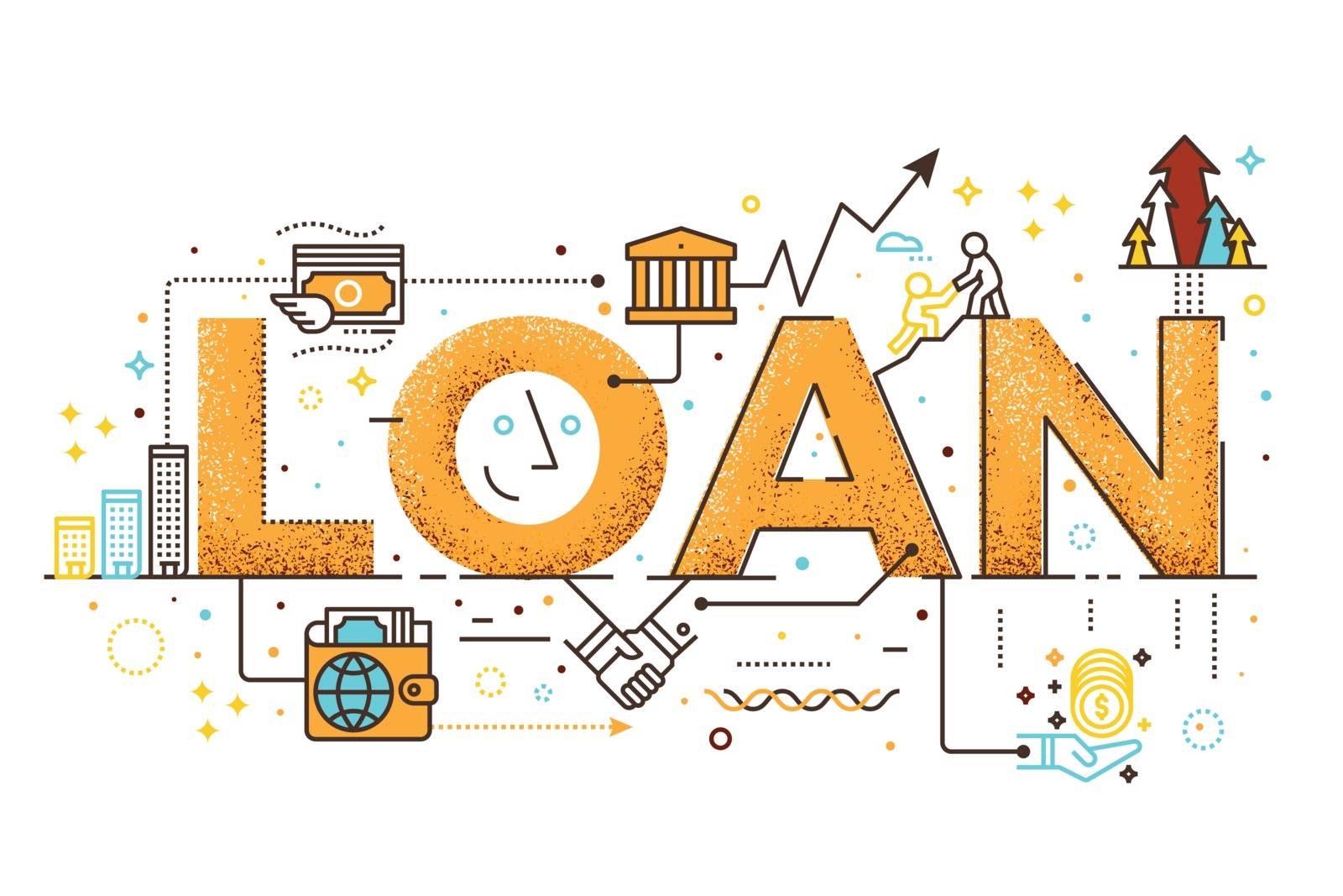 Personal loan, business finance concept word lettering design illustration with line icons