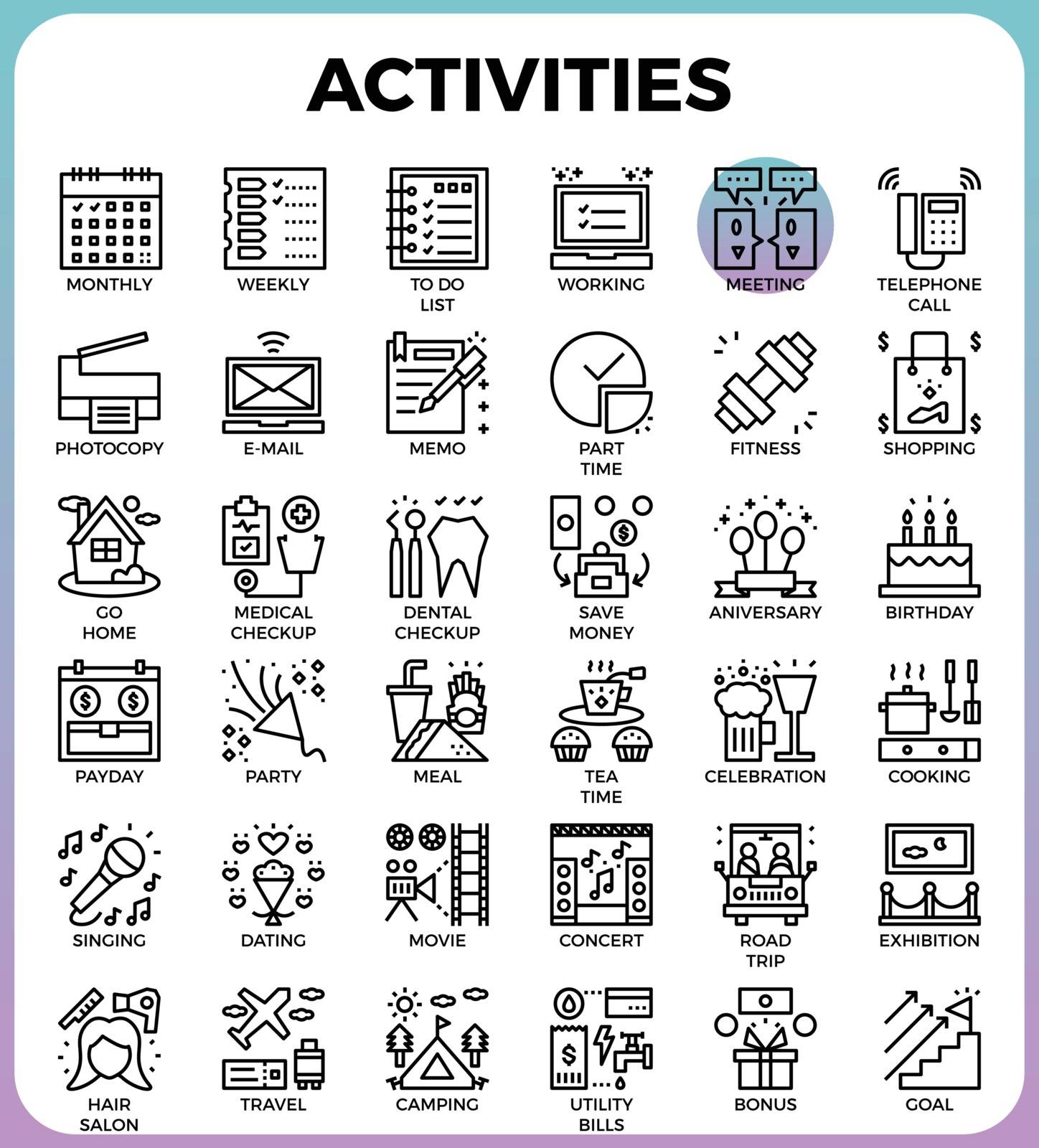 Daily Activities concept detailed line icons by nongpimmy